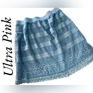 NWT-Sz XL Ultra Pink Periwinkle Blue Lace Mini Skirt